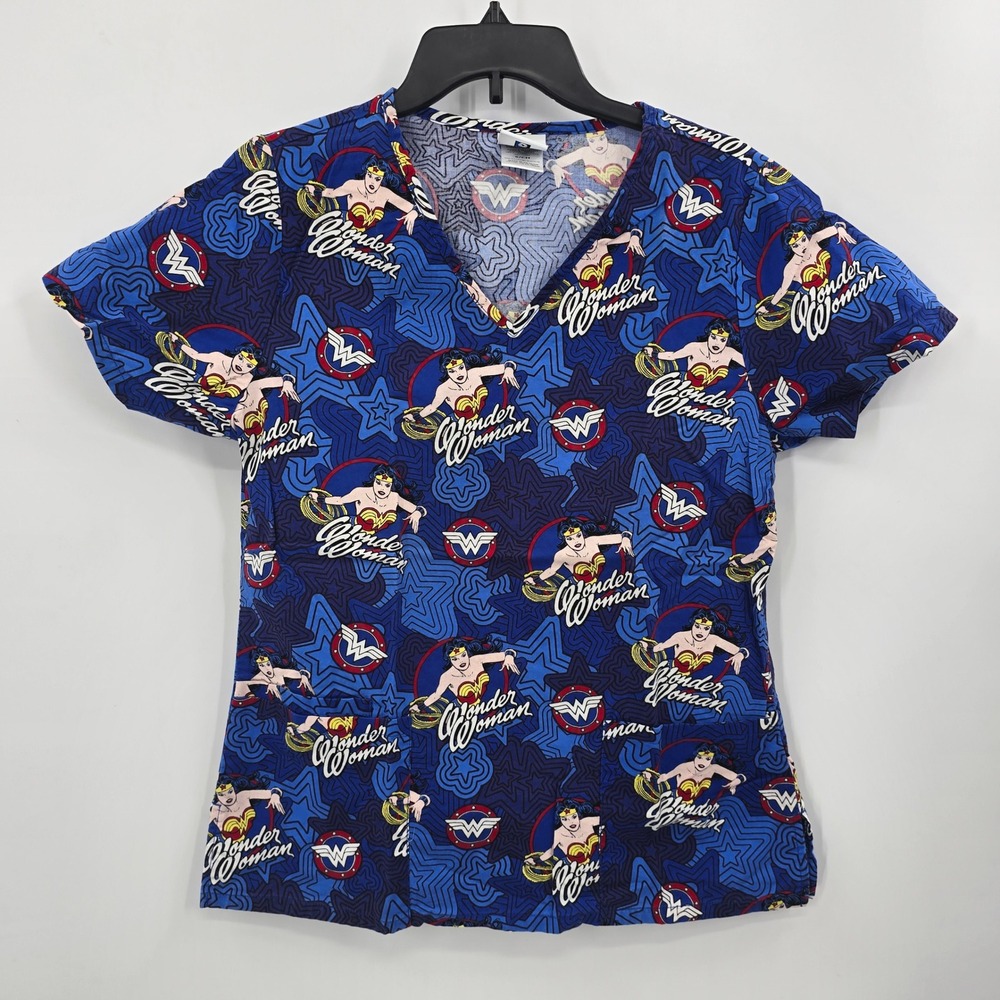 Wonder Woman Womens Scrub Womens Small Top Blue Cotton DC Comics Superhero